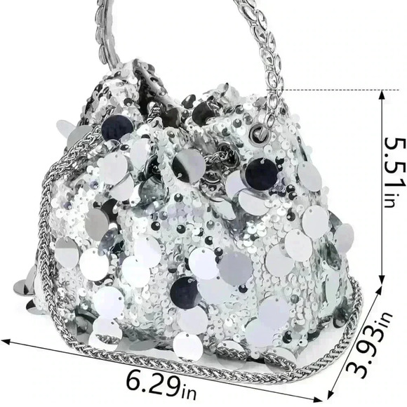 Tassel Sequin Shoulder Bag with Round Handle Underarm Bags Women Girl - Picture 2 of 9